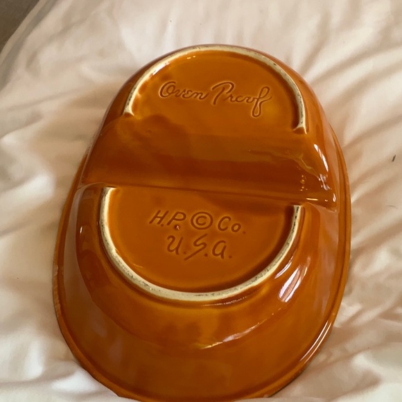 VTG Hull HP & Co OVEN PROOF Tangerine Orange Drip Divided Serving Dish Bowl - Picture 2 of 3
